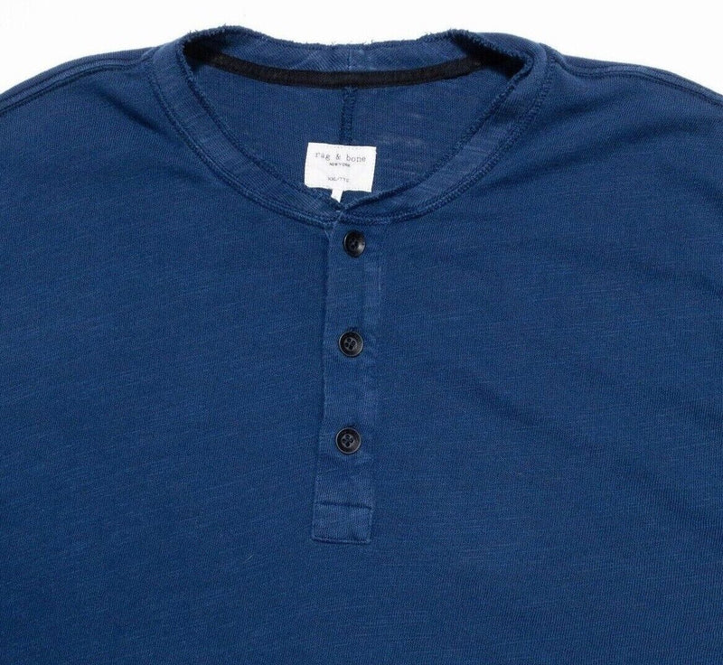 rag & bone Henley Shirt 2XL Men's Blue 3-Button Short Sleeve Designer