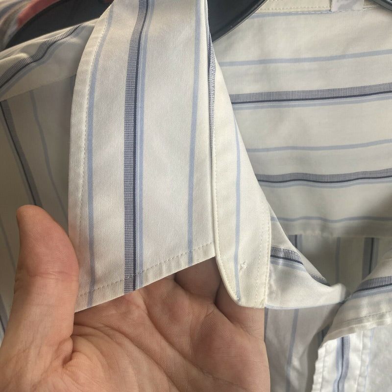 Giorgio Armani Le Collezioni Men's 16.5 32/33 White Blue Striped Dress Shirt