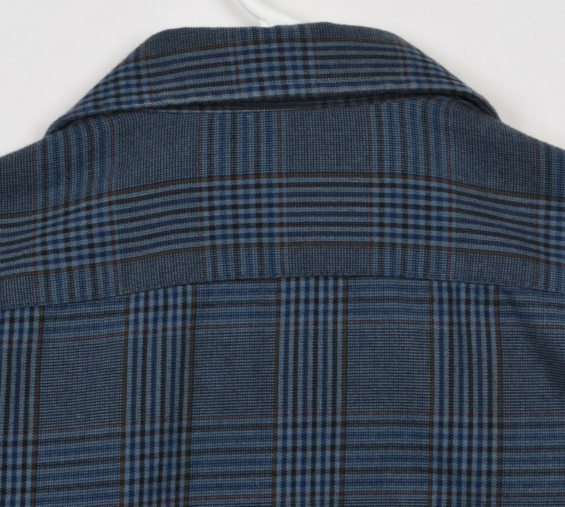 UNTUCKit Men's Sz Small Slim Fit Navy Blue Plaid Button-Front Flannel Shirt