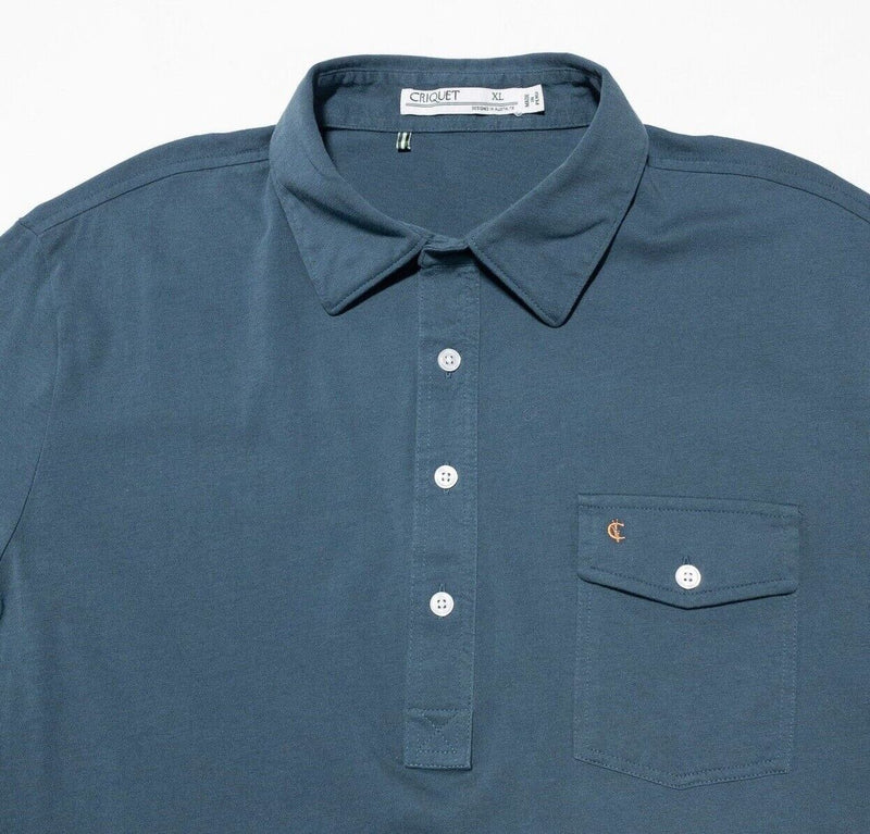 Criquet XL Shirt Men's Polo Short Sleeve Pocket Solid Blue Modern Organic Cotton