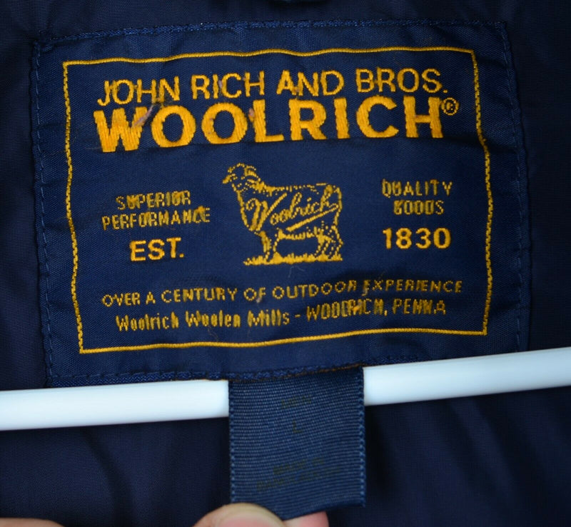 Woolrich Men's Large Goose Down Solid Navy Blue Full Zip Puffer Vest