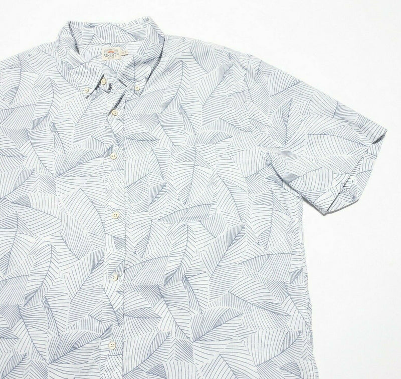 Faherty XXL Shirt Men's Playa Shirt Leaf Print White Blue Short Sleeve 2XL