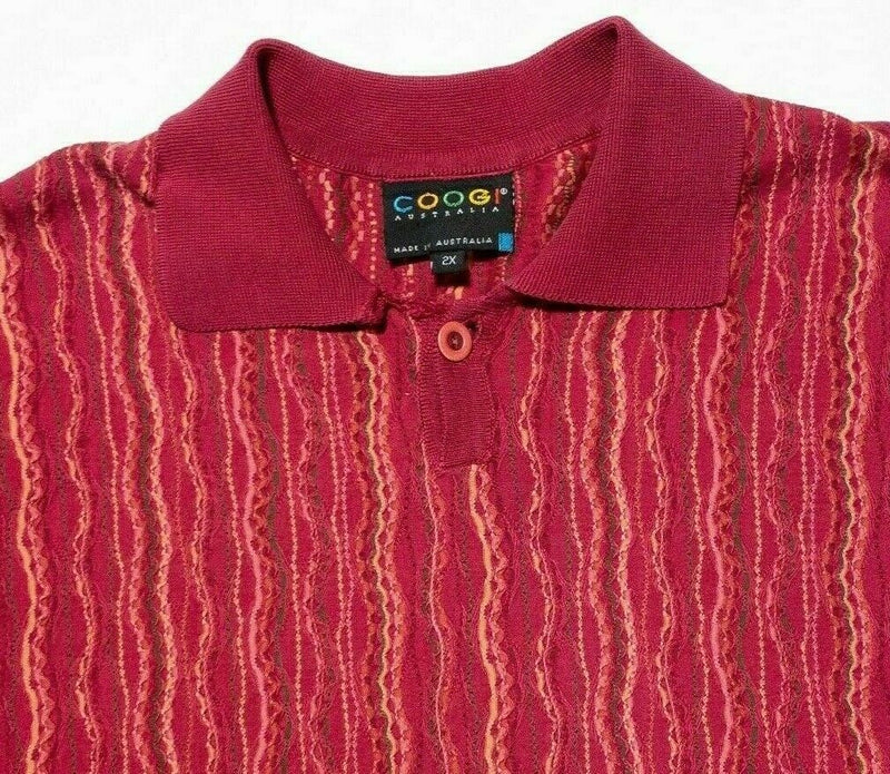 COOGI Polo Shirt 2XL Men's Red Textured 3D Knit Short Sleeve Austrlia