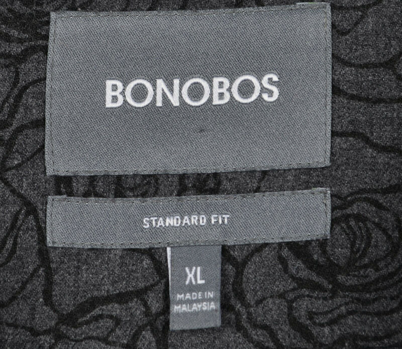 Bonobos Men's XL (Fits SHORT) Floral Roses Gray Button-Front Flannel Shirt