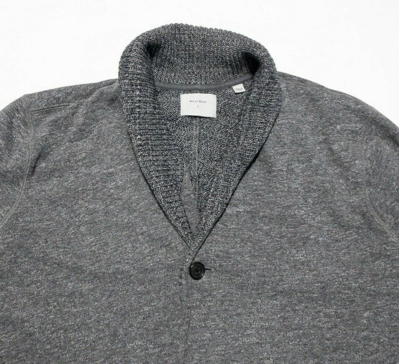 Billy Reid Cardigan Men's Large Shawl Collar Sweater Gray Button-Front STAIN