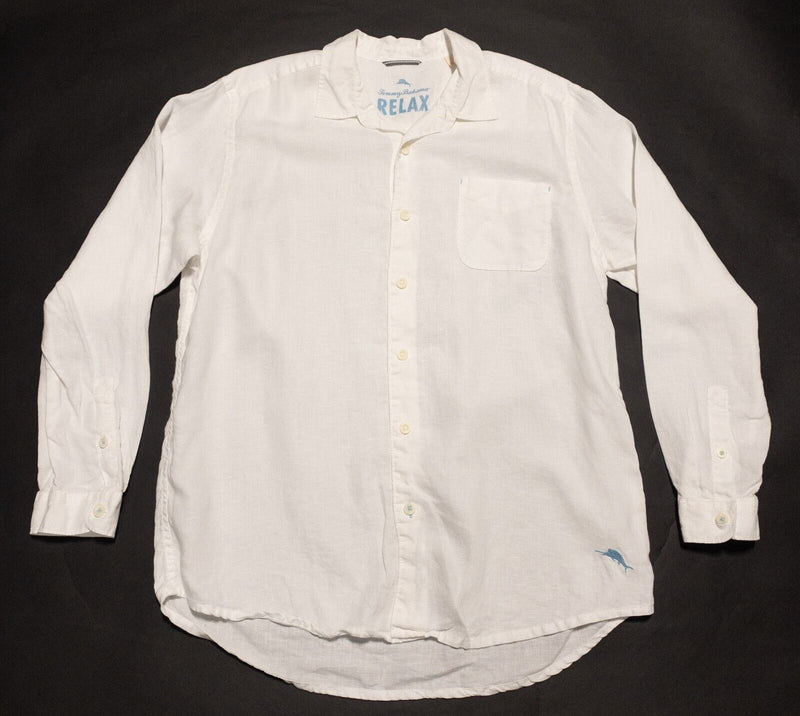 Tommy Bahama Linen Shirt Mens Large Solid White Long Sleeve Beach Vacation Relax