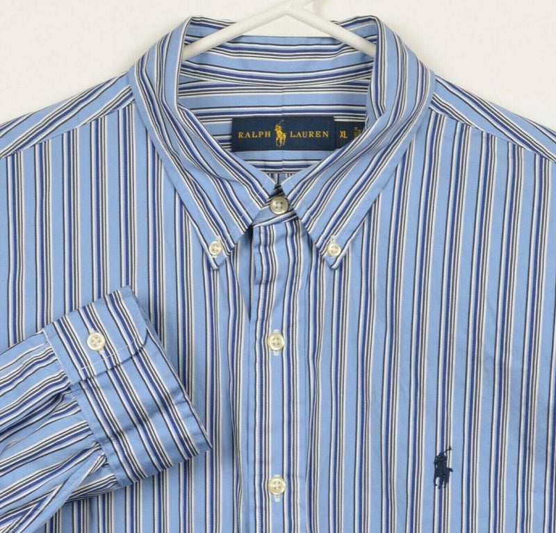 Polo Ralph Lauren Men's XL Blue Striped Logo Long Sleeve Button-Down Shirt