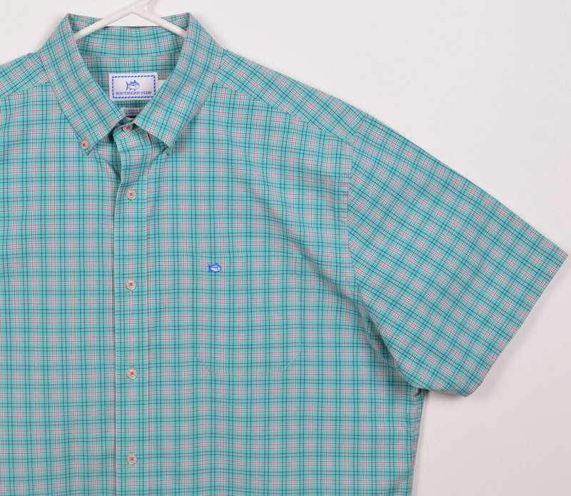 Southern Tide Men's Large Classic Turquoise Green Cotton Spandex Blend Shirt