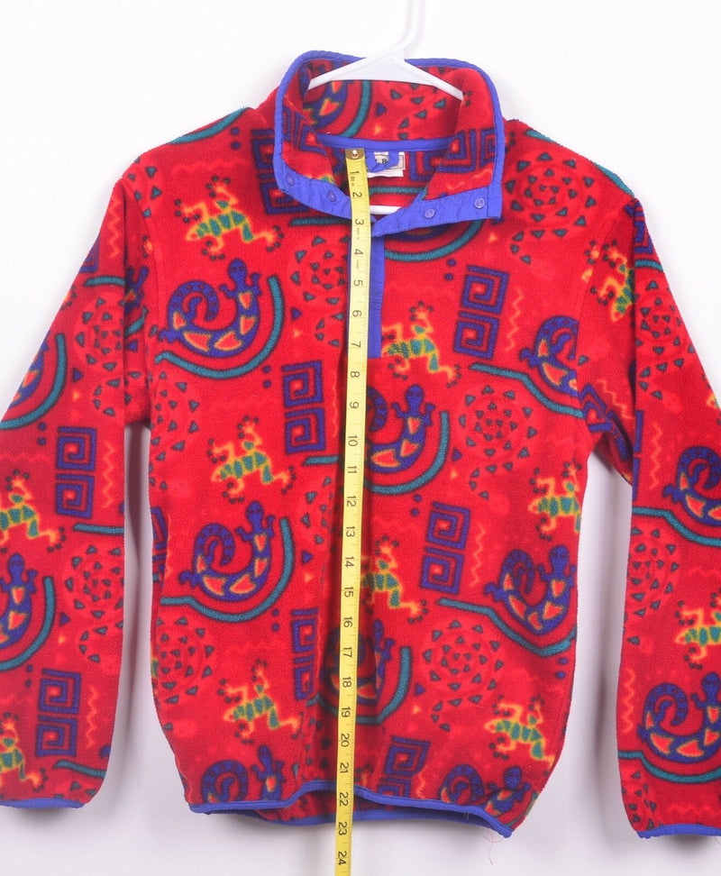 Vtg 90s L.L. Bean Kid's Sz Large Snap-T Fleece Jacket Aztec Red Salamander