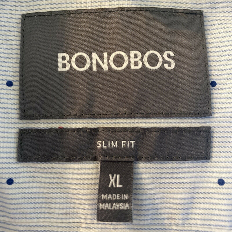 Bonobos Men's XL Slim Fit White Blue Polka Dot Long Sleeve Button-Down Shirt