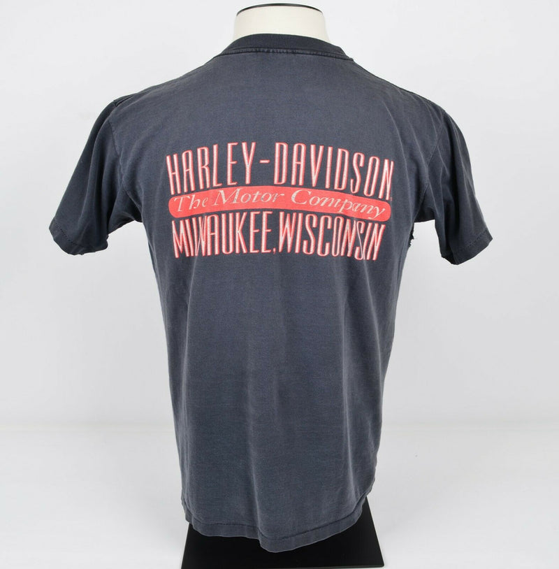 Vintage 1989 Harley-Davidson Men's Medium Tiger 3D Bar & Shield Logo T-Shirt