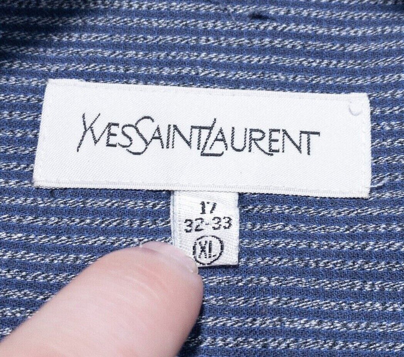 Yves Saint Laurent Shirt XL Men's Band Collar Vintage Blue Striped 17/32-33 YSL