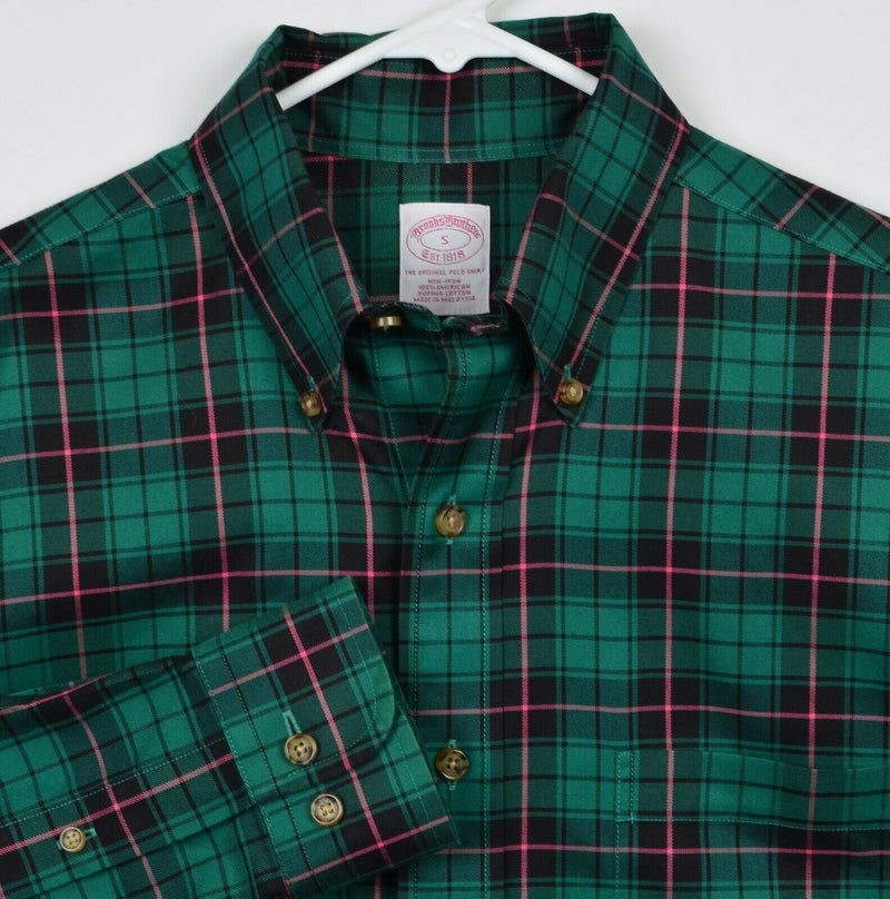 Brooks Brothers Men's Sz Small Non-Iron Green Tartan Plaid Button-Down Shirt