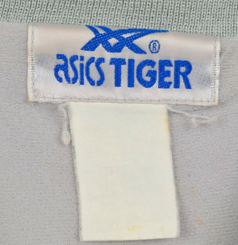 Vintage 80s Asics Tiger Men's Large? Silver Navy Zip Windbreaker Track Jacket