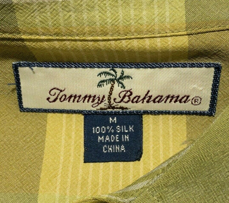 Tommy Bahama Silk Long Sleeve Button-Down Shirt Green Yellow Plaid Men's Medium