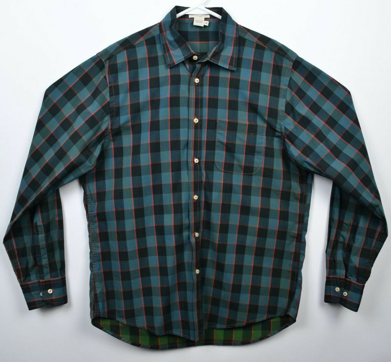 Carbon 2 Cobalt Men's Medium Teal Navy Blue Check Long Sleeve Button-Front Shirt