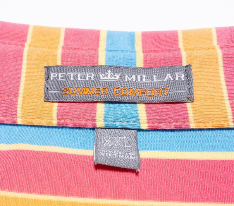 Peter Millar Summer Comfort Polo 2XL Mens Shirt Pink Orange Striped Wicking Golf