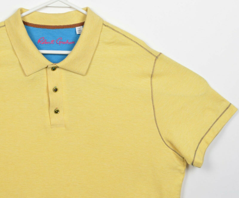 Robert Graham Men's 2XL Classic Fit Solid Yellow Cotton Modal Blend Polo Shirt