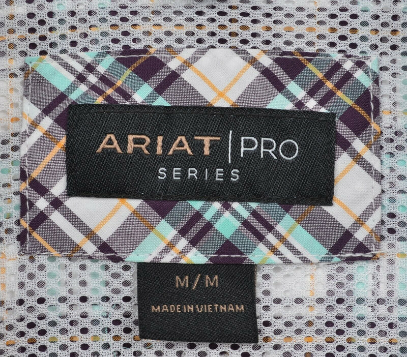 Ariat Pro Series Men's Medium Purple Aqua Plaid Western S/S Button-Down Shirt