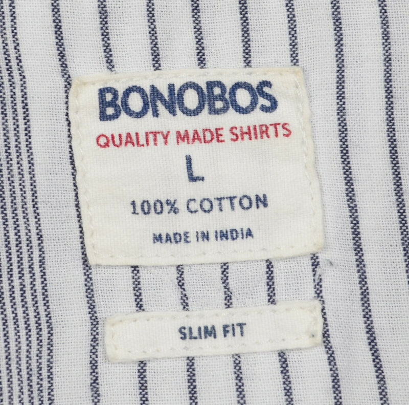 Bonobos Men's Sz Large Slim Fit Navy Blue White Striped Button-Down Shirt