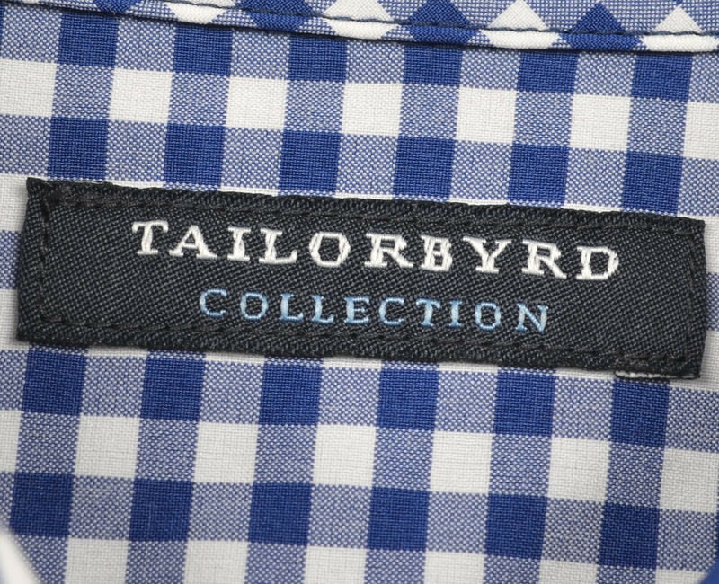 Tailorbyrd Men's Sz Large Polyester Spandex Blue Gingham Check Performance Shirt