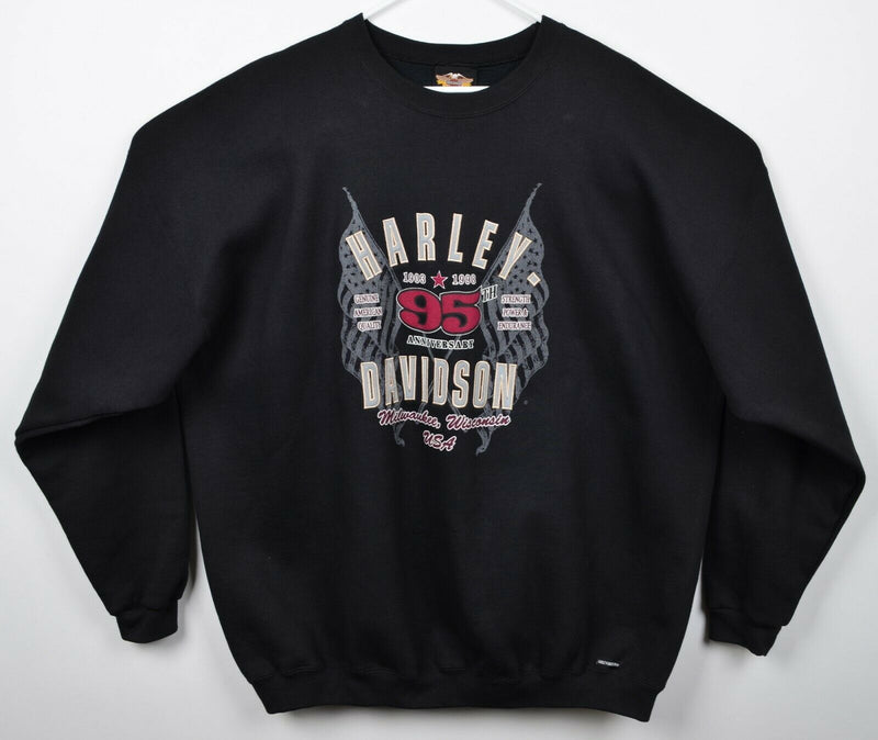 Vintage 90s Harley-Davidson Men's XL 95th Anniversary Black Crewneck Sweatshirt