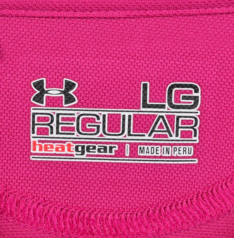 Under Armor Men's Large Regular UA Big Logo Hot Pink HeatGear Wicking Polo Shirt