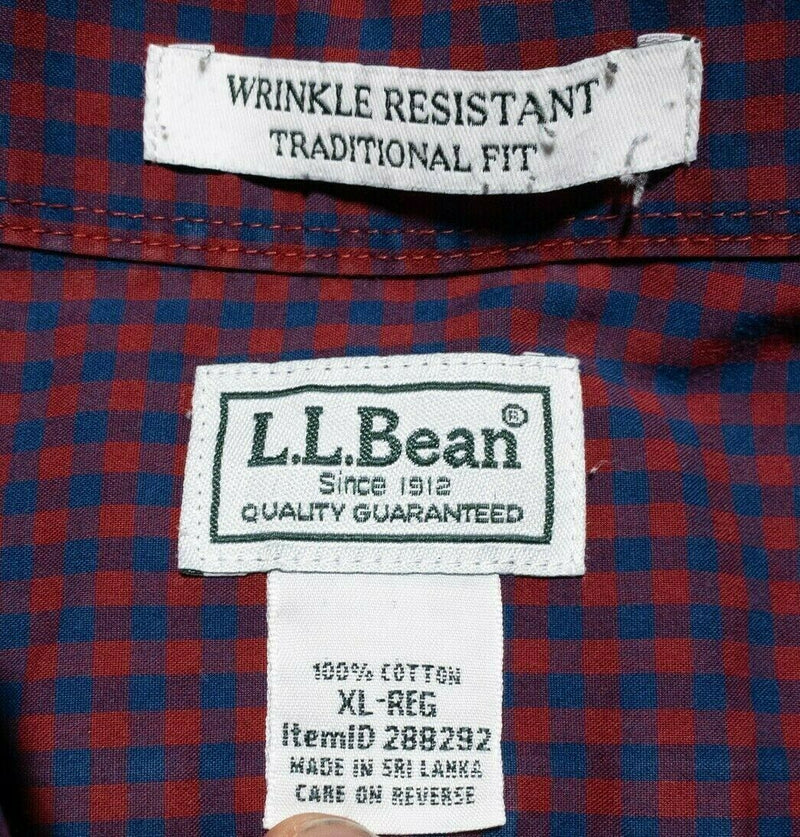 L.L. Bean Men's Wrinkle-Free Kennebunk Sport Shirt Red Blue Check Button-Down XL