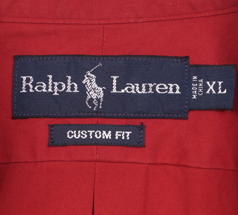 Polo Ralph Lauren Men's XL Custom Fit Solid Red Pony Horses Button-Down Shirt