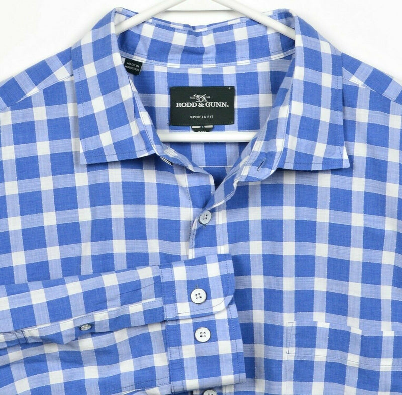 Rodd & Gunn Men's 2XL Sports Fit Blue Check Cotton Polyamide Button-Front Shirt