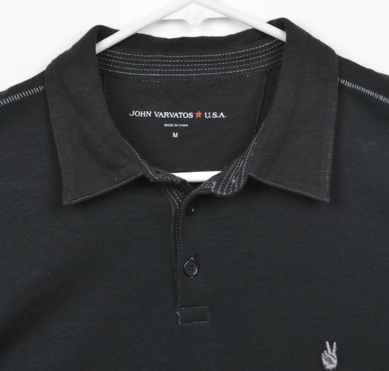 John Varvatos USA Men's Medium Peace Sign Logo Black Short Sleeve Polo Shirt