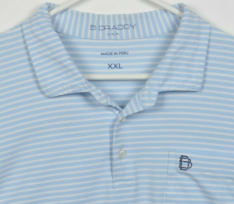 B. Draddy Men's 2XL Blue White Striped Pima Cotton Spandex Pocket Polo Shirt