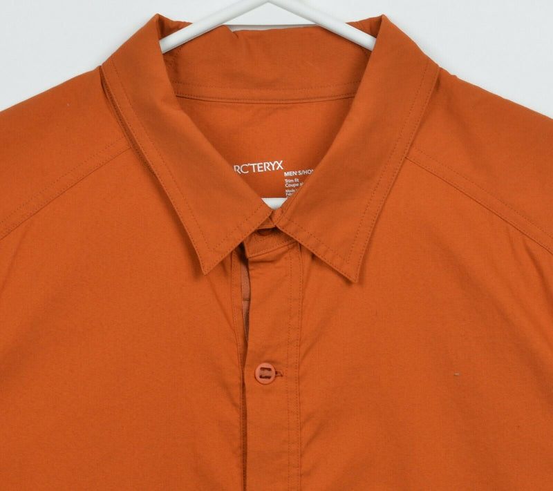 Arc'teryx Men's XL Trim Fit Solid Orange Cotton Nylon Hiking Button-Front Shirt