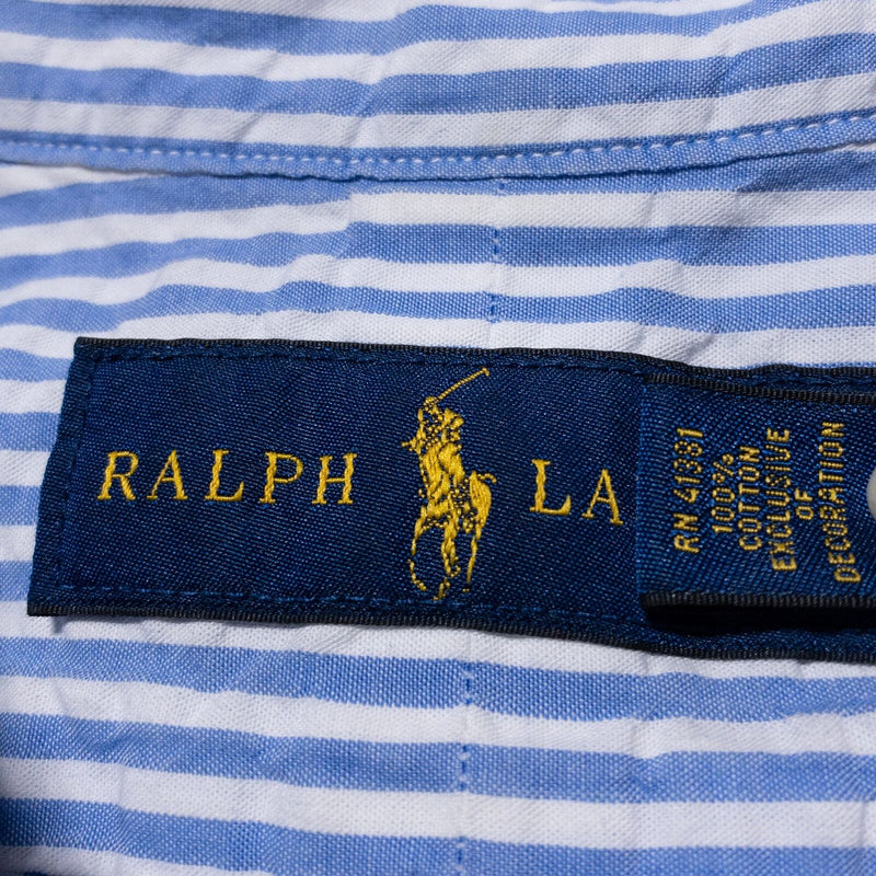 Polo Ralph Lauren Seersucker Shirt Men's 2XL Button-Down Blue White Striped