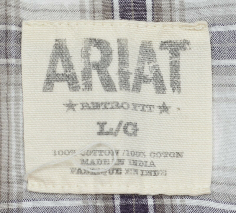 Ariat Men's Large Retro Fit Pearl Snap Gray Plaid Western Rockabilly Shirt