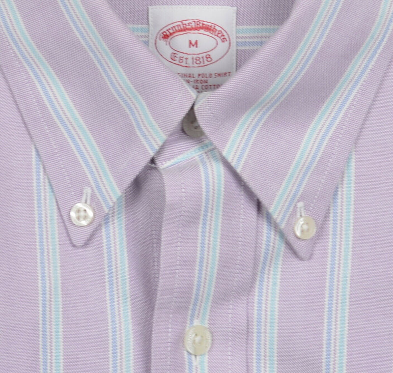 Brooks Brothers Men's Medium Pink Striped Logo Non-Iron Button-Down Shirt