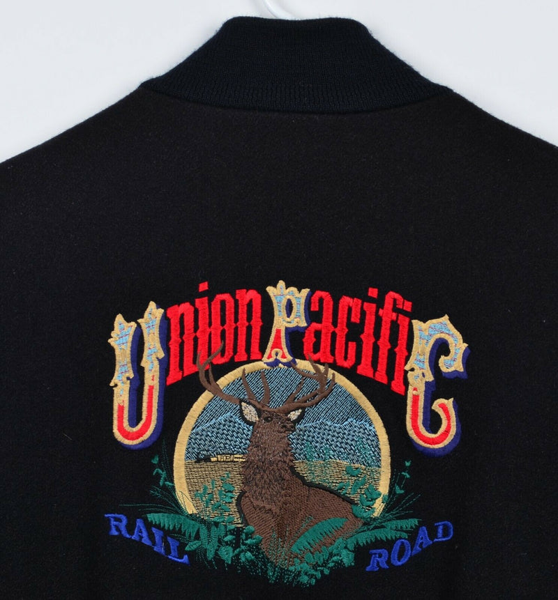 Vintage 80s Union Pacific Railroad Men's XL Wool Leather Snap Varsity Jacket