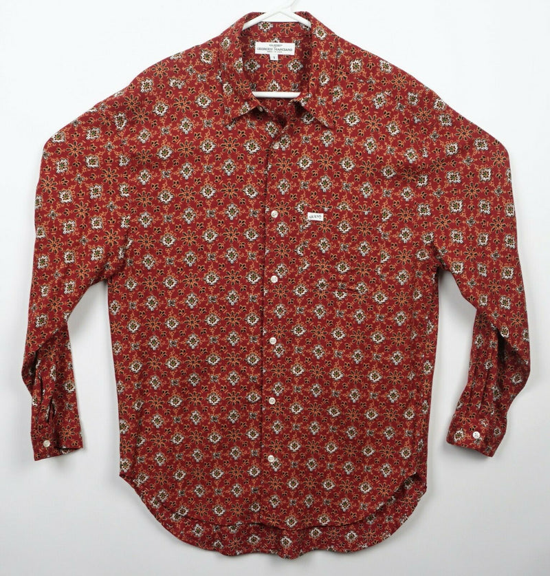 GUESS by Georges Marciano Men's 1 (Small) Rayon Floral Red Vintage 80s Shirt