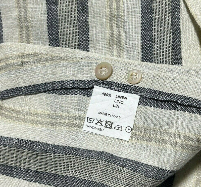 Zanella Linen Shirt Men's Large White Gray Striped Long Sleeve Button-Front