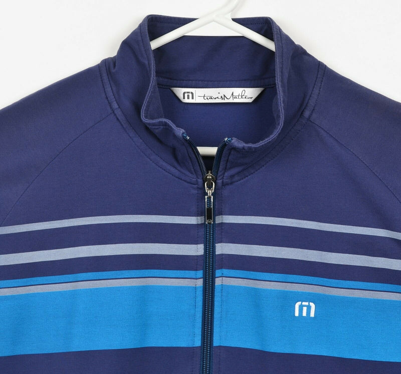 Travis Mathew Men's Large 1/4 Zip Blue Striped Lightweight Golf Jacket