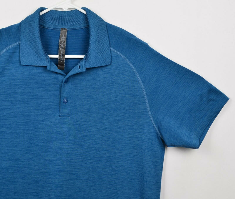 Lululemon Men's Sz Large Blue Polyester Nylon Blend Vented Athleisure Polo Shirt