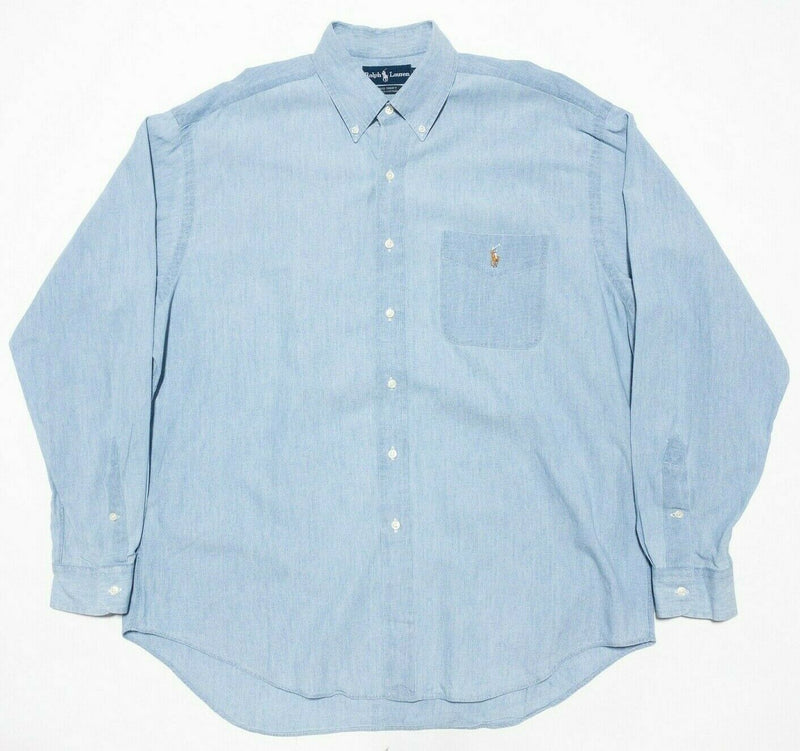 Polo Ralph Lauren Big Shirt Blue Chambray 90s Button-Down Shirt Men's Large