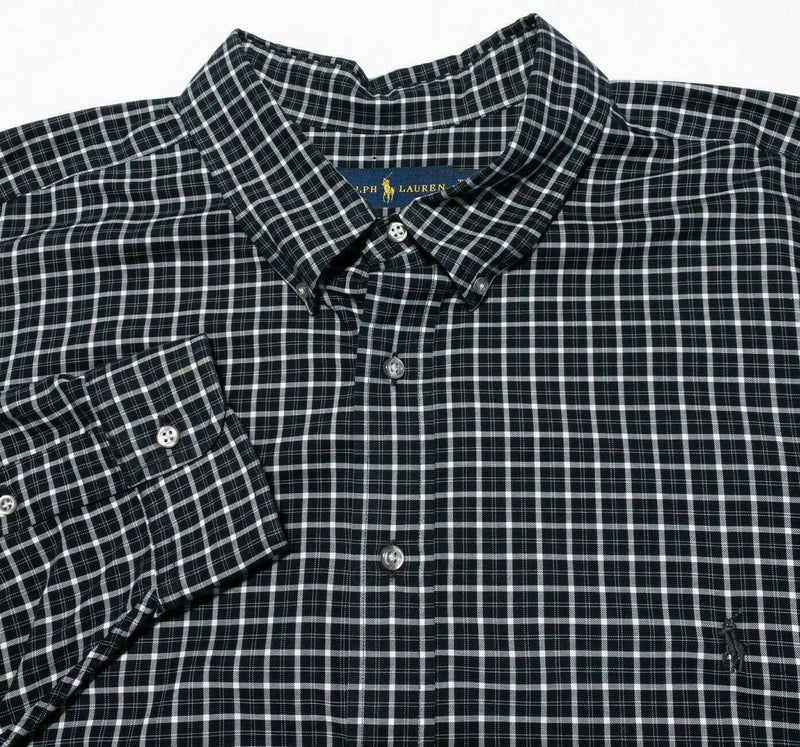 Polo Ralph Lauren 3XB Long Sleeve Men's Button-Down Shirt Black Plaid Pony Big