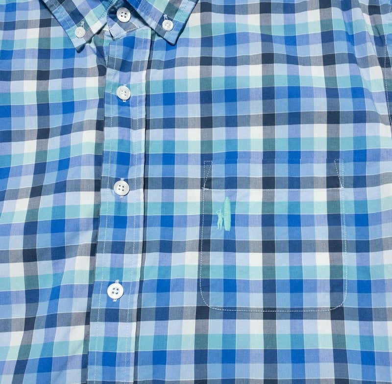 Johnnie-O Button-Down Shirt Blue White Check Preppy Surfer Logo Men's Large