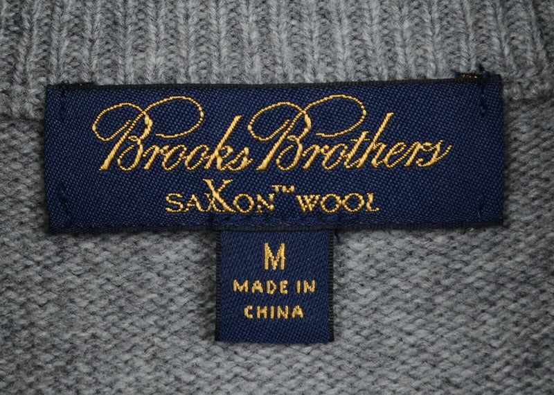 Brooks Brothers Men's Medium Saxxon Wool 1/4 Zip Gray Plaid Pullover Sweater