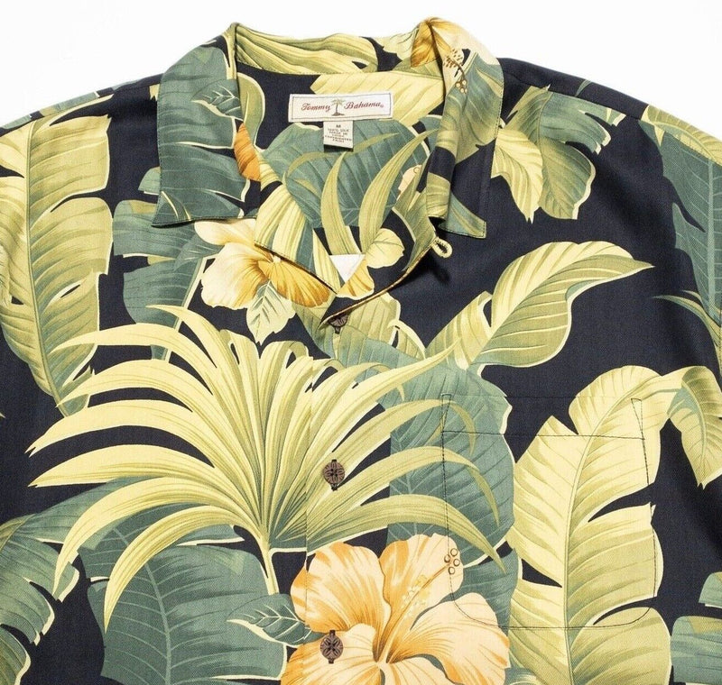 Tommy Bahama Silk Shirt Medium Men's Hawaiian Floral Print Loop Collar Camp