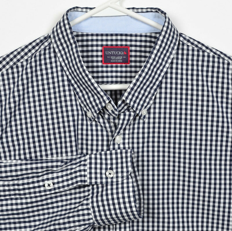 UNTUCKit Men's 3XL Navy Blue White Gingham Check Long Sleeve Button-Down Shirt