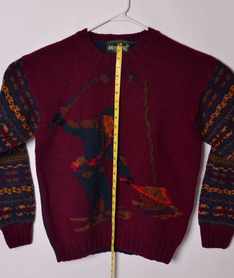 Vtg Fly Fishing Men's Sz Large American Eagle Red Fair Isle Sweater