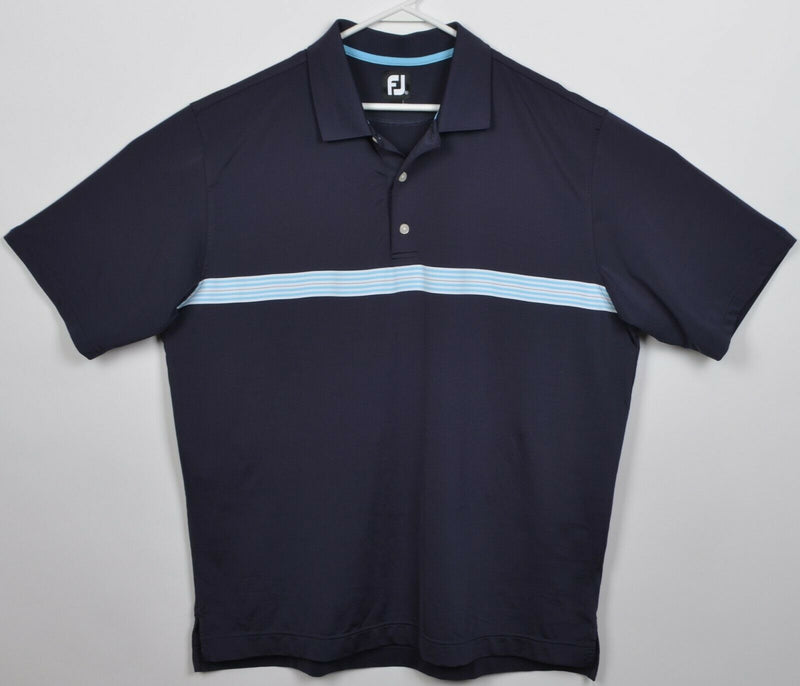 FootJoy Men's XL Navy Blue Striped Wicking FJ Golf Performance Polo Shirt