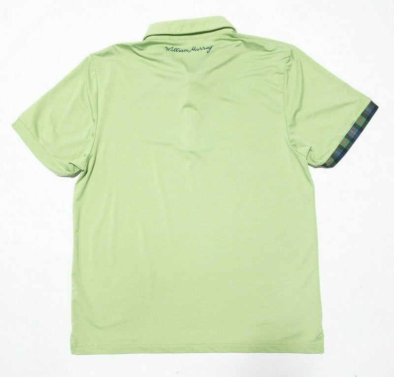 William Murray Golf Polo Large Men's Green Wicking Tartan Plaid Accent Stretch